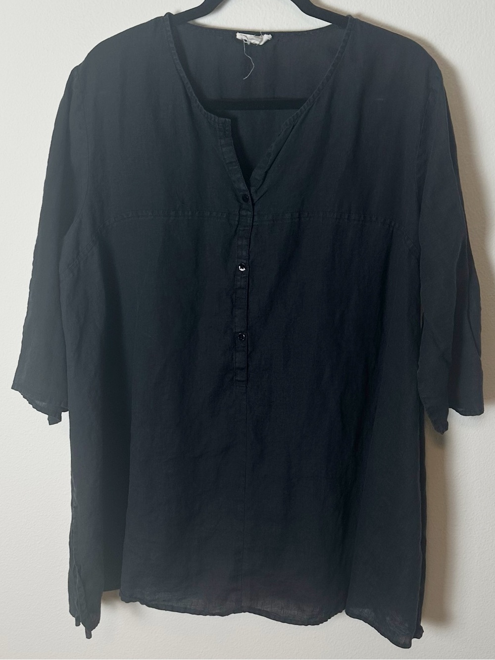 Eileen Fisher 100% Linen Tunic Top Blouse Black Large